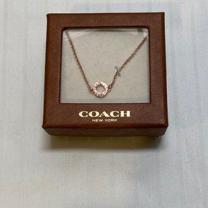 COACH SIGNATURE Dainty Circle NECKLACE  BOXED-Rose Gold with Rhinestones-NIB
